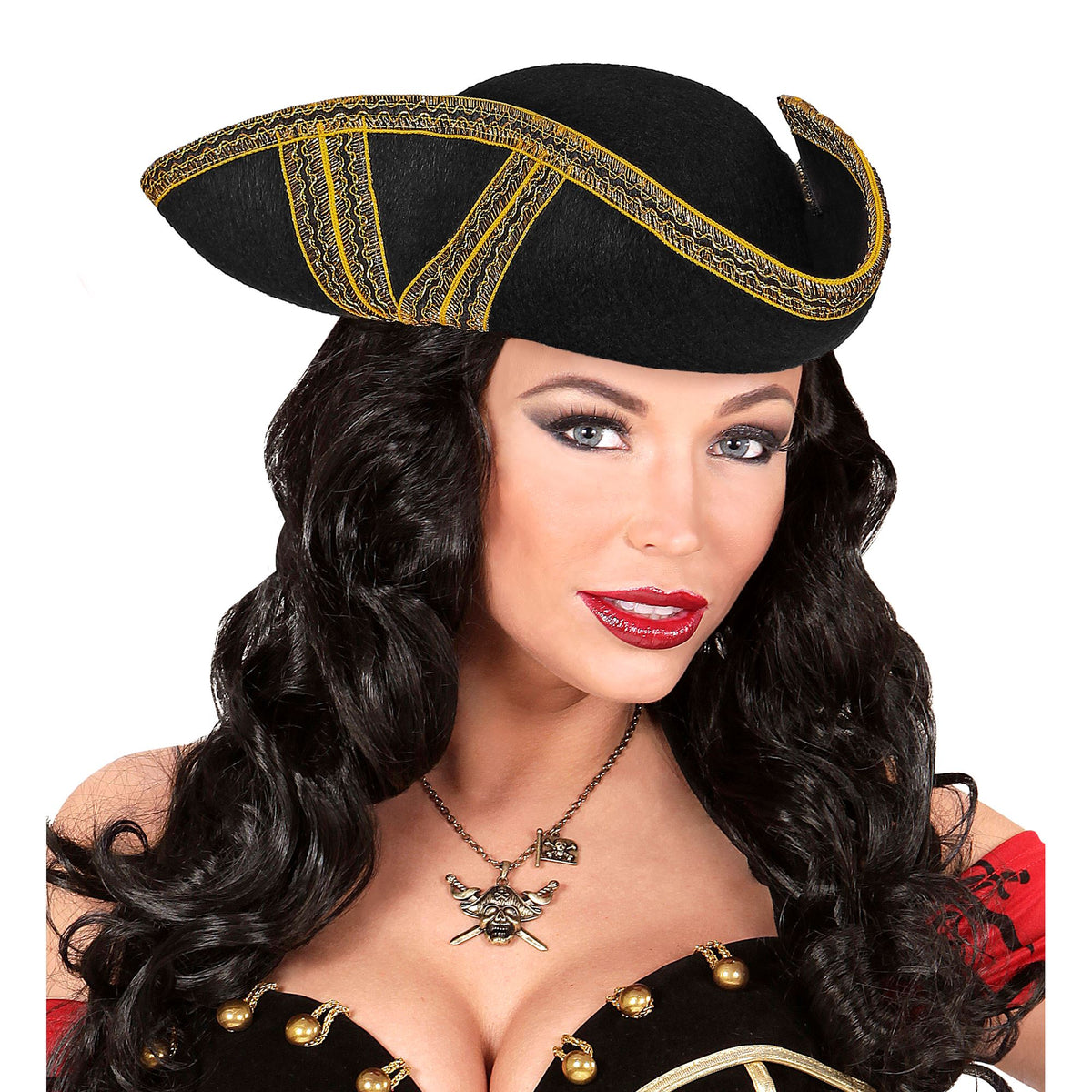 Chapeau Tricorne Royal Noir Galons Dorée / Chapeau Pirate Royal Fortune Or / La Maison Du Déguisement