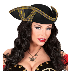 Chapeau Tricorne Royal Noir Galons Dorée / Chapeau Pirate Royal Fortune Or / La Maison Du Déguisement