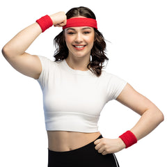 Set bandeau Rouge / Kit Bandeau et Poignets en éponge Rouge /  Ensemble de 2 bracelets et bandeau / La Maison du Déguisement