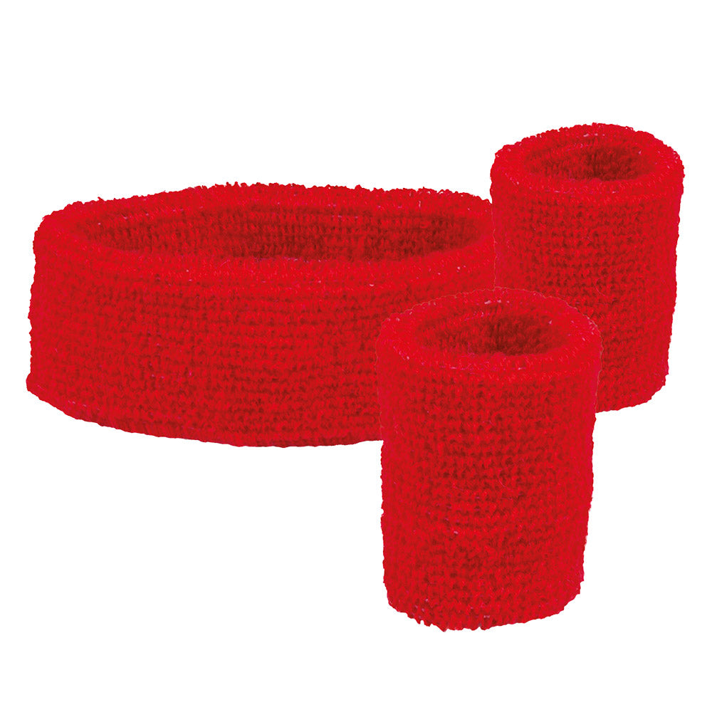 Set bandeau Rouge / Kit Bandeau et Poignets en éponge Rouge /  Ensemble de 2 bracelets et bandeau / La Maison du Déguisement