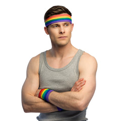 Set 3 Bandeaux éponge arc-en-ciel / Kit Bandeau et Poignets en éponge Multicolores / Ensemble de 2 Bracelets et Bandeau / La Maison Du Déguisement