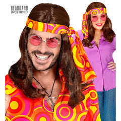 Perruque Hippie Châtain Adulte / Perruque Hippie Marron / Perruque 70s Disco Fever Avec Bandeau / La Maison Du Déguisement