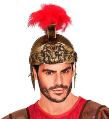 Casque Romain Or Avec Crête Rouge Luxe / Casque Antique Gladiateur Dorée / La Maison Du Déguisement