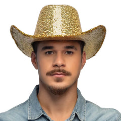 Chapeau Cowboy paillettes Or / Chapeau Cow boy Sequins Dorée / Chapeau Rodeo Party Or / La Maison du Déguisement