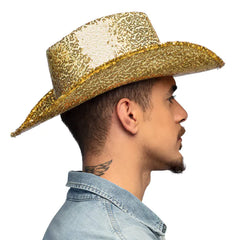 Chapeau Cowboy paillettes Or / Chapeau Cow boy Sequins Dorée / Chapeau Rodeo Party Or / La Maison du Déguisement