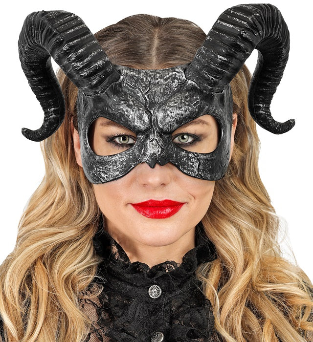 Masque Avec Cornes De Bélier / Demi‑Masque Métal Vieilli Diable / La Maison Du Déguisement