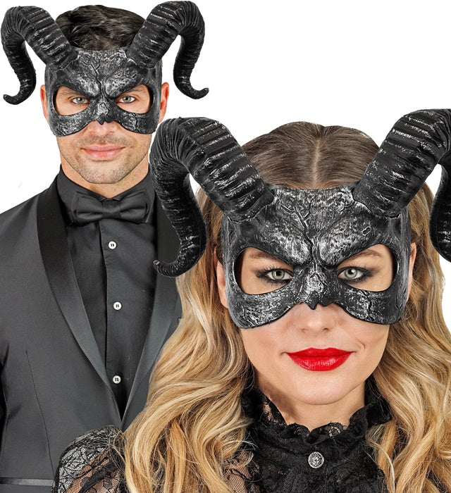 Masque Avec Cornes De Bélier / Demi‑Masque Métal Vieilli Diable / La Maison Du Déguisement