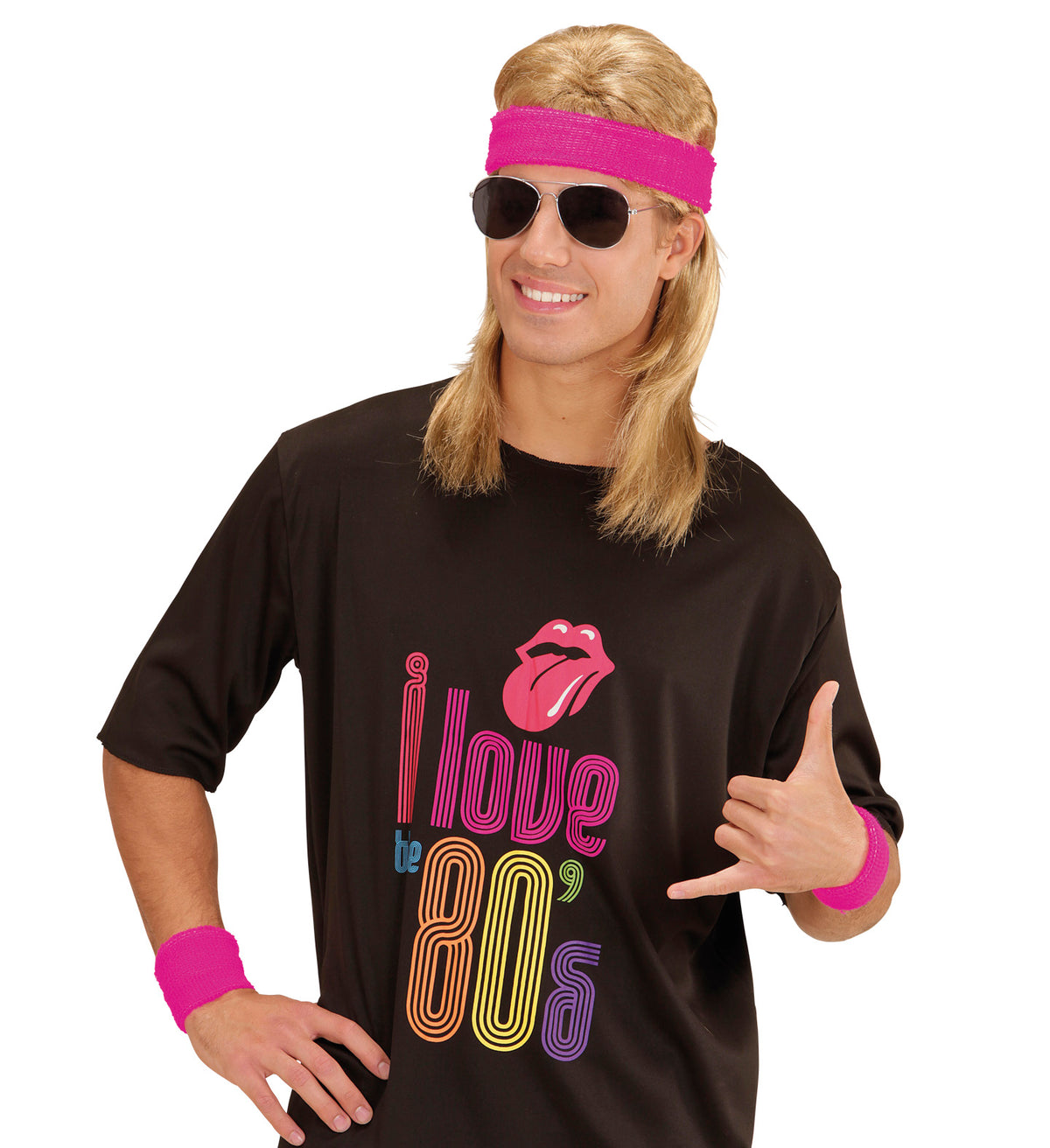 Set bandeau rose fluo / Kit Bandeau et Poignets en éponge rose /  Ensemble de 2 bracelets et bandeau / La Maison du Déguisement