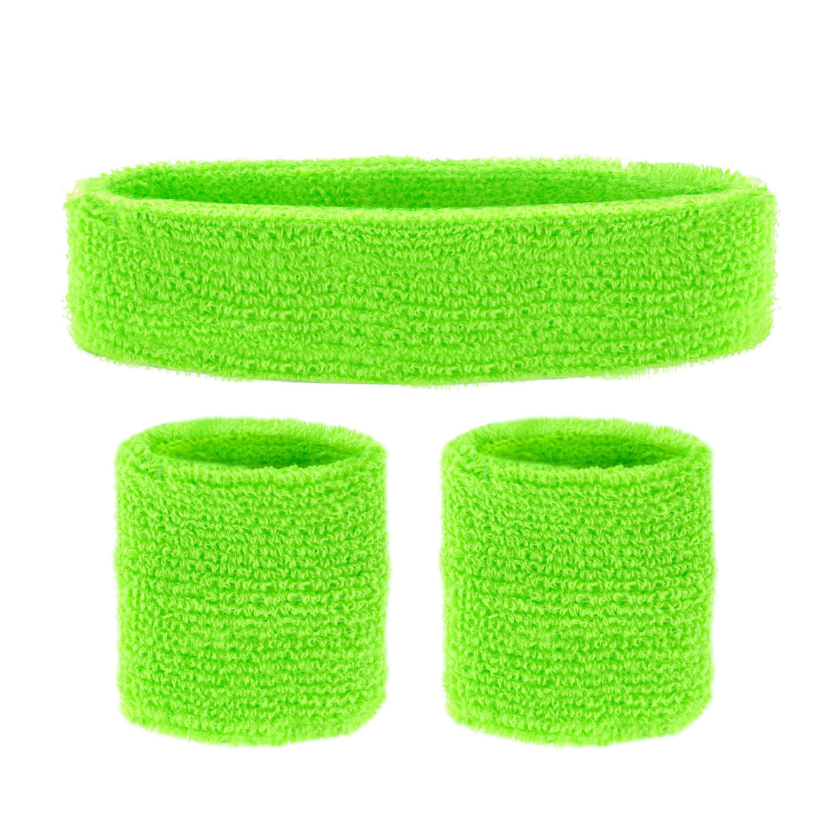 Set bandeau Vert fluo / Kit Bandeau et Poignets en éponge Vert /  Ensemble de 2 bracelets et bandeau / La Maison du Déguisement