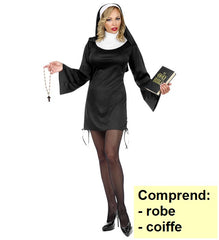 Déguisement Robe Nonne Courte Avec Voile Adulte / Costume Bonne soeur Noir Courte Femme / La Maison Du Déguisement