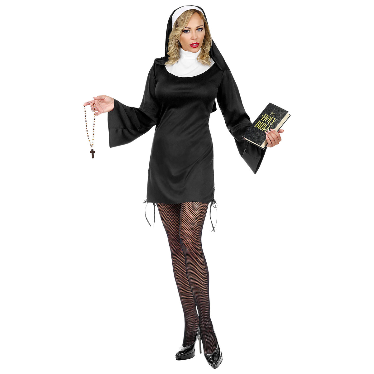 Déguisement Robe Nonne Noire Courte Avec Voile Adulte / Costume Bonne soeur Noir Courte Femme / La Maison Du Déguisement