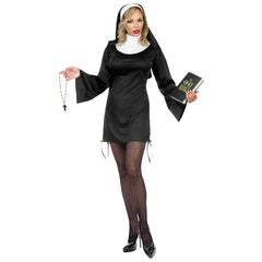 Déguisement Robe Nonne Noire Courte Avec Voile Adulte / Costume Bonne soeur Noir Courte Femme / La Maison Du Déguisement