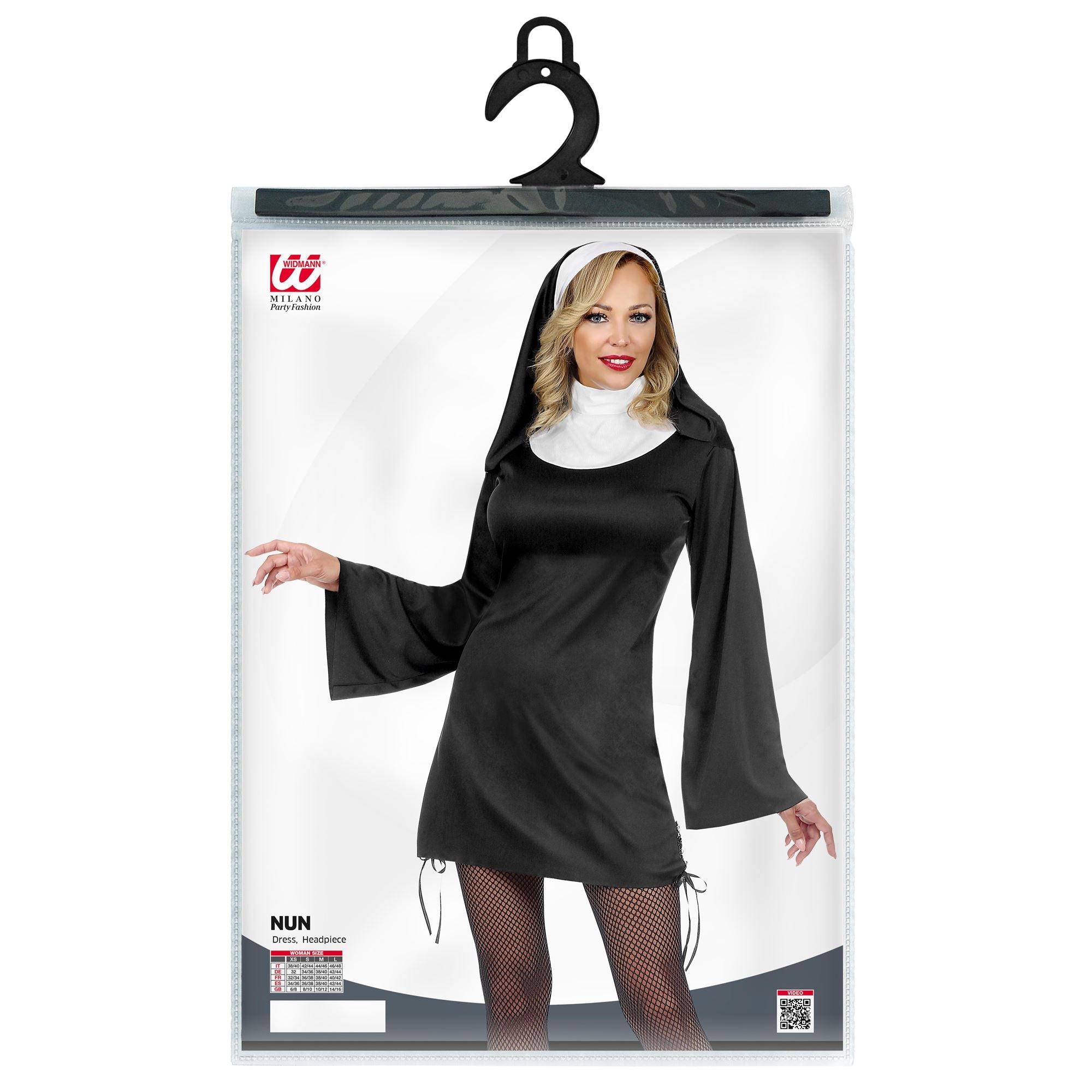 Déguisement Robe Nonne Noire Courte Avec Voile Adulte / Costume Bonne soeur Noir Courte Femme / La Maison Du Déguisement