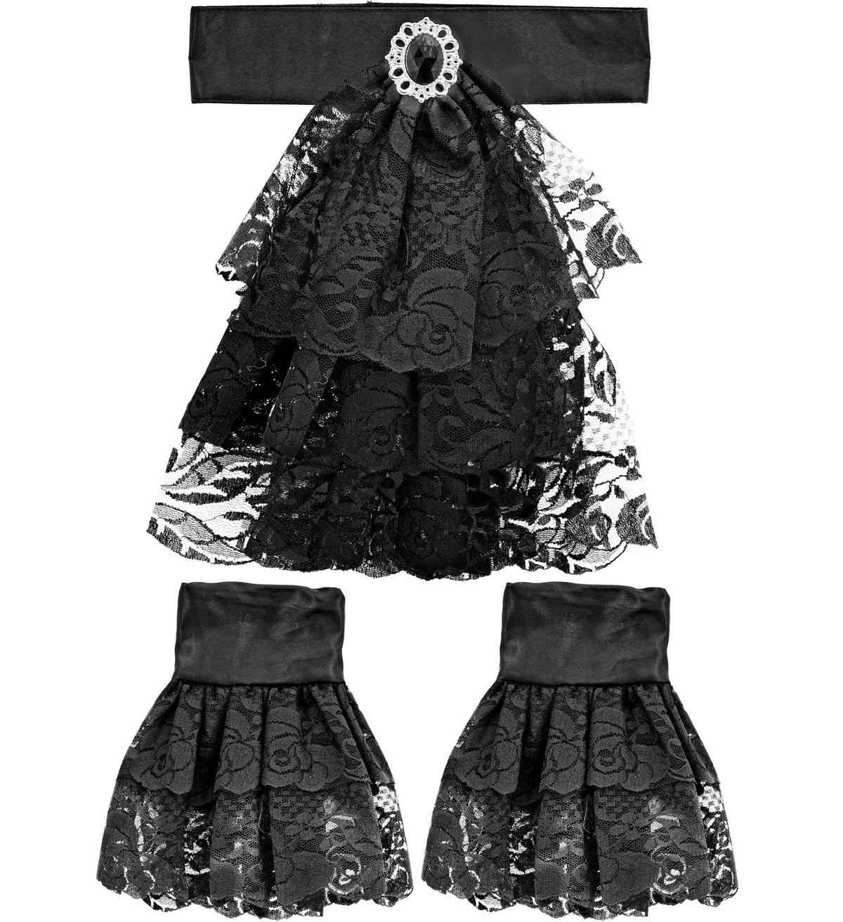 Jabot Et Manchettes Dentelle Noire / Jabot Et Poignets Dentelle Noire / La Maison Du Déguisement