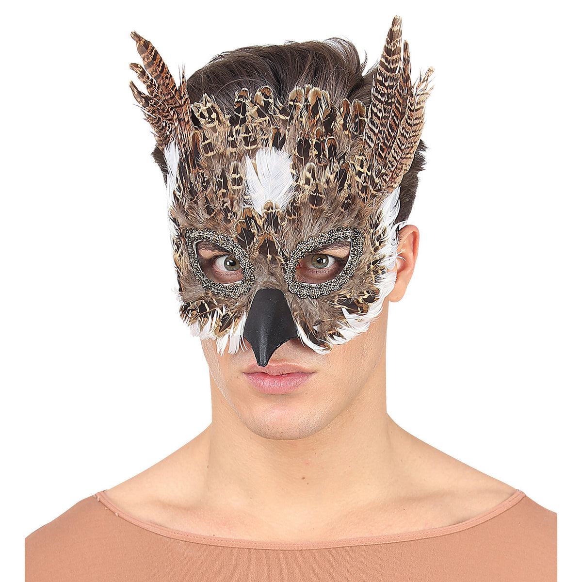 Masque Hibou à plumes / Demi masque Chouette en plumes / La Maison Du Déguisement
