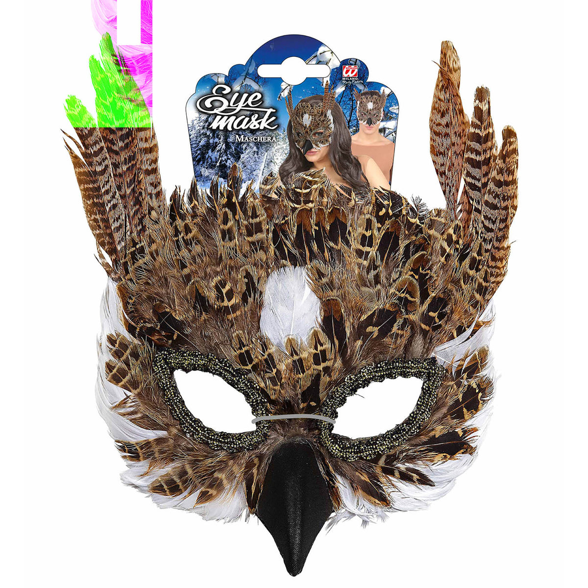 Masque Hibou à plumes / Demi masque Chouette en plumes / La Maison Du Déguisement