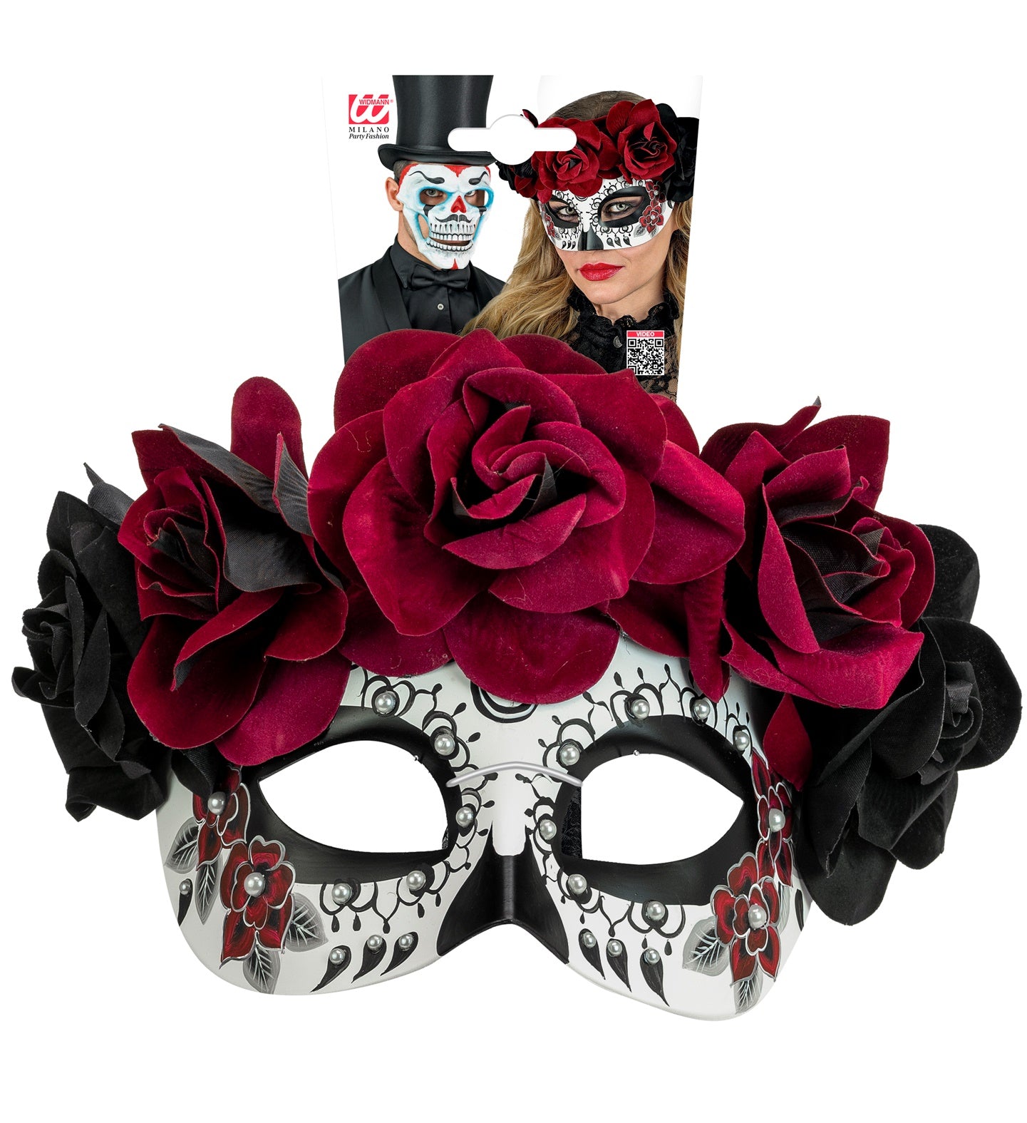 Masque Jour des Morts Squelette Mexicain / Loup Dia De Los Morts Avec Roses Noires et Rouges / La Maison Du Déguisement