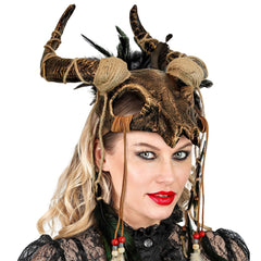 Masque Chaman Crâne de Taureau avec Plumes / Masque de chaman avec crâne cornu et plumes / La Maison Du Déguisement