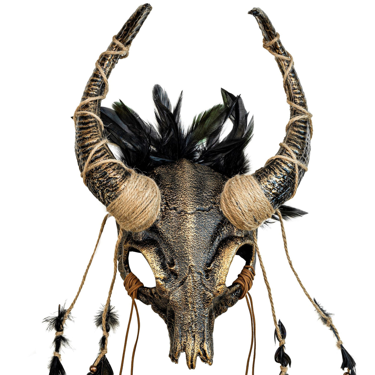 Masque Chaman Crâne de Taureau avec Plumes / Masque de chaman avec crâne cornu et plumes / La Maison Du Déguisement