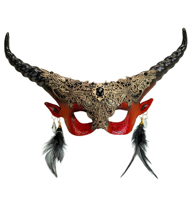 Masque Théâtre Diable Rouge / Loup Cornes Rouge Halloween / Masque Démon avec Cornes Rouge / La Maison Du Déguisement