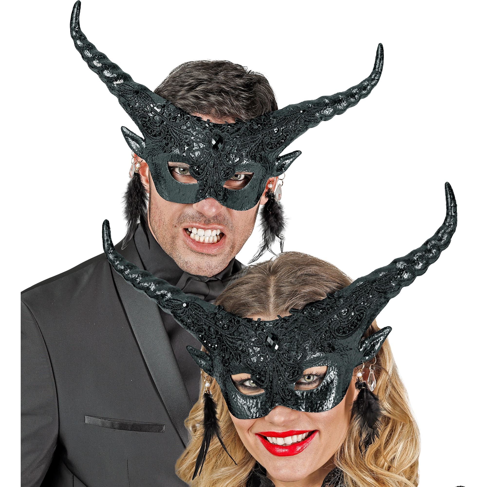 Masque Théâtre Diable Noir / Masque Démon avec Cornes Noir / la Maison Du Déguisement