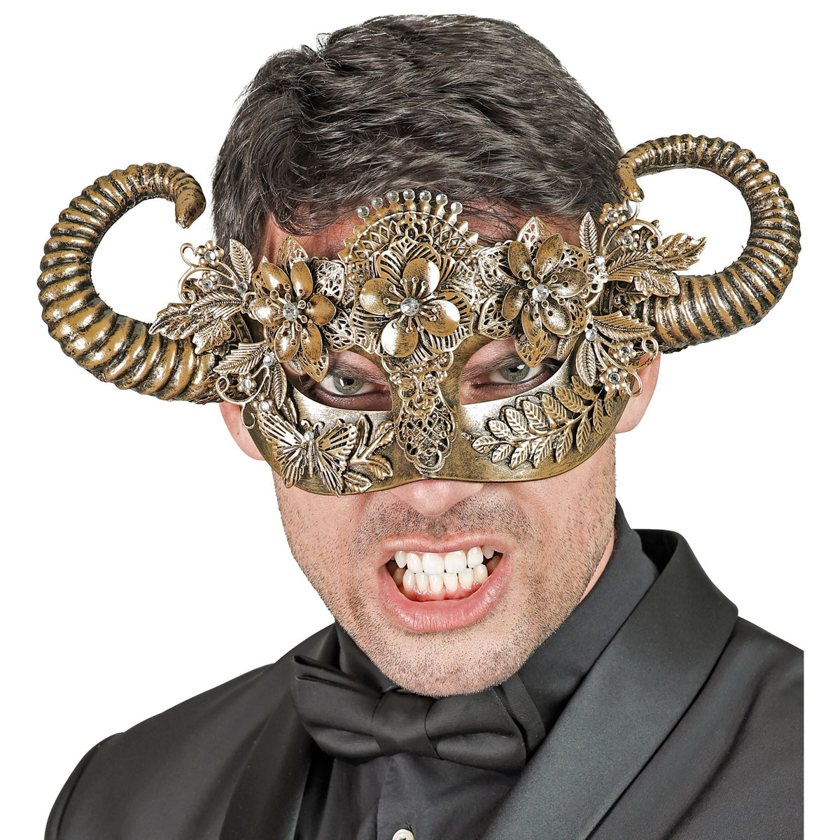 Masque Théâtre Mouton Or / Masque Démon Cornes Doré Luxe / La Maison Du Déguisement