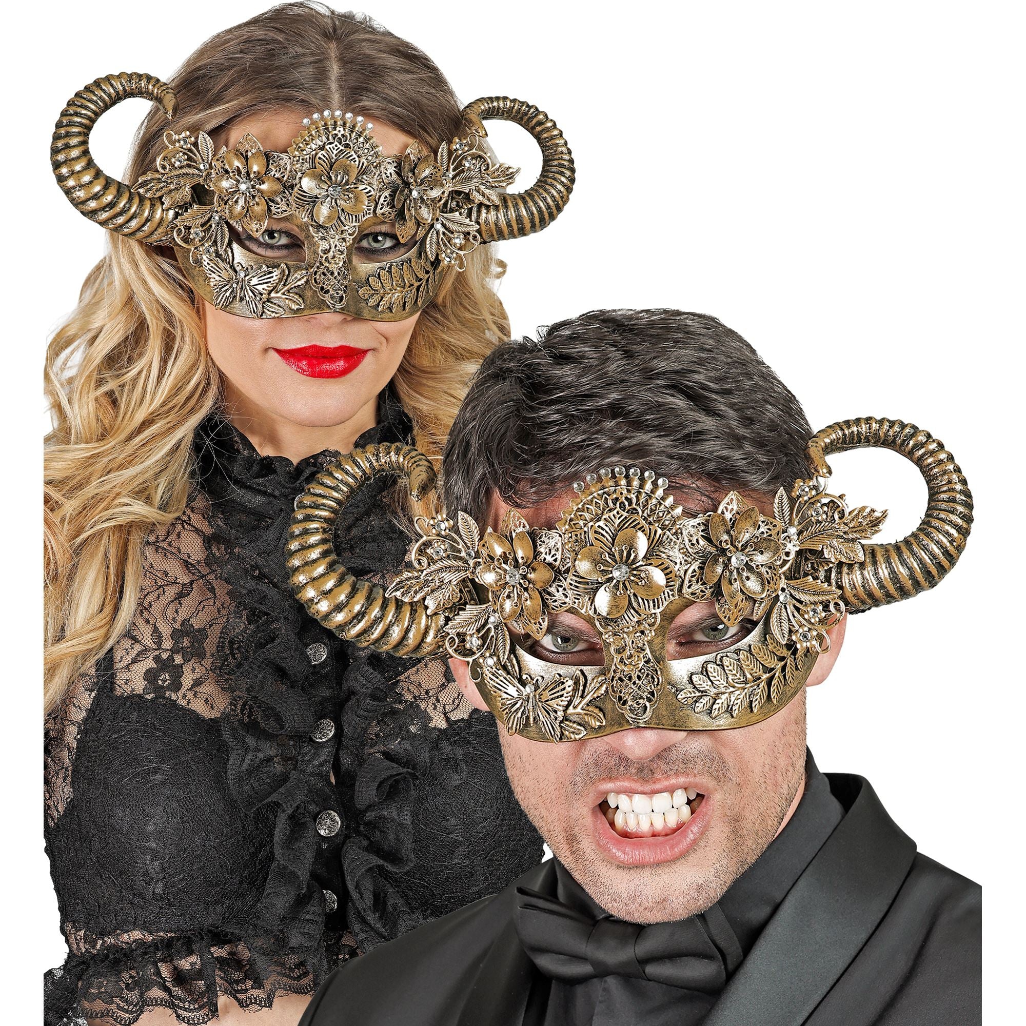 Masque Théâtre Mouton Or / Masque Démon Cornes Doré Luxe / La Maison Du Déguisement