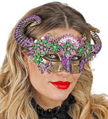 Masque Théâtre Mouton Violet avec Fleurs / Loup Démon Cornes Violet Luxe / La Maison Du Déguisement