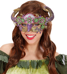 Masque Théâtre Mouton Violet avec Fleurs / Loup Démon Cornes Violet Luxe / La Maison Du Déguisement