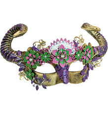 Masque Théâtre Mouton Violet avec Fleurs / Loup Démon Cornes Violet Luxe / La Maison Du Déguisement