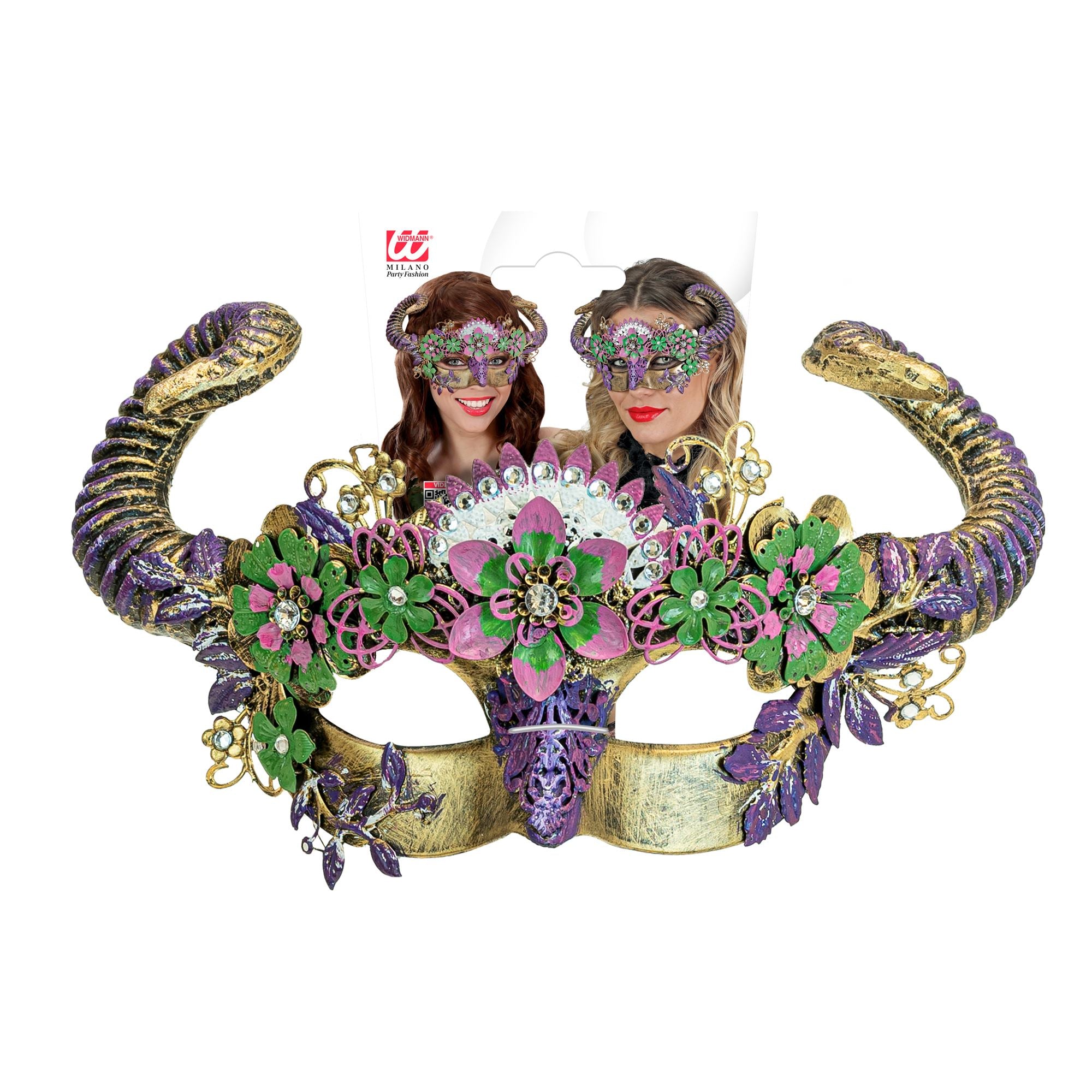 Masque Théâtre Mouton Violet avec Fleurs / Loup Démon Cornes Violet Luxe / La Maison Du Déguisement