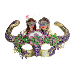 Masque Théâtre Mouton Violet avec Fleurs / Loup Démon Cornes Violet Luxe / La Maison Du Déguisement