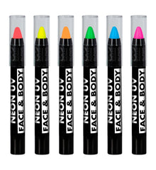 Set avec 6 Crayons de Maquillage Fluo en Boite avec fenetre / Boite de crayons à maquillage Fluo / La maison du déguisement