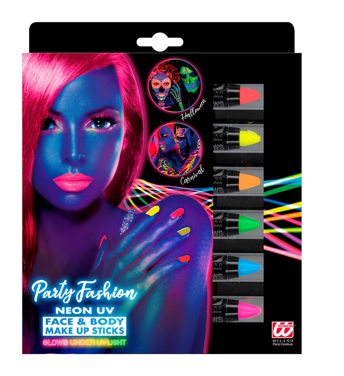 Set avec 6 Crayons de Maquillage Fluo en Boite avec fenetre / Boite de crayons à maquillage Fluo / La maison du déguisement