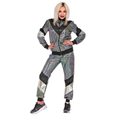 Déguisement Survêtement Hologramme Années 80s Femme / Costume Jogging Année 80 Réfléchissant Argent Femme / La Maison Du déguisement