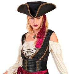 Corset Noir Pirate Élégant / Bustier Noire Gothique Strech / Ceinture Gitane Noir / La Maison Du Déguisement