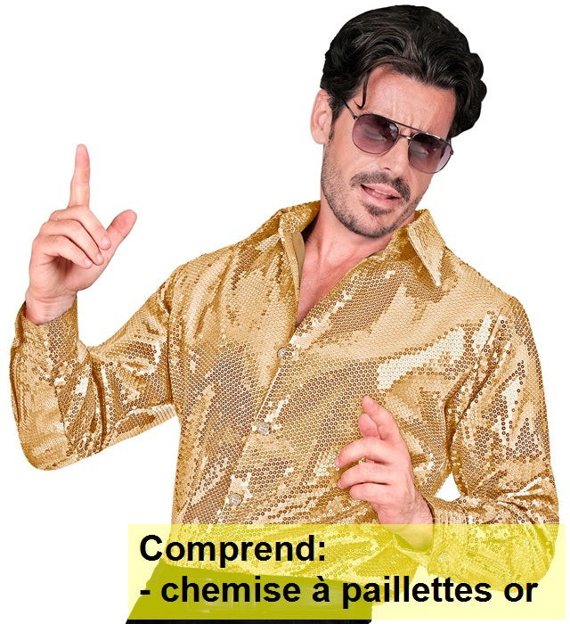 Déguisement Chemise Party Fashion Or / Chemise sequins Or Luxe / La Maison Du Déguisement