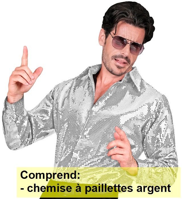 Déguisement Chemise Party Fashion Argent / Chemise Sequins Luxe Argent / La Maison Du Déguisement