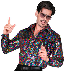 Location Chemise Party Fashion Paillettes Multicolores Adulte / Location Chemise sequins Multicolores Luxe / La Maison Du Déguisement