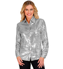Location Chemise Paillettes Party Fashion Argent Femme / Location Chemise Sequins Disco Argent Luxe / La Maison Du Déguisement