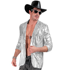 Location Déguisement Veste Party Fashion Paillettes Argent / Location Veste Disco Sequins Argent / La Maison Du Déguisement