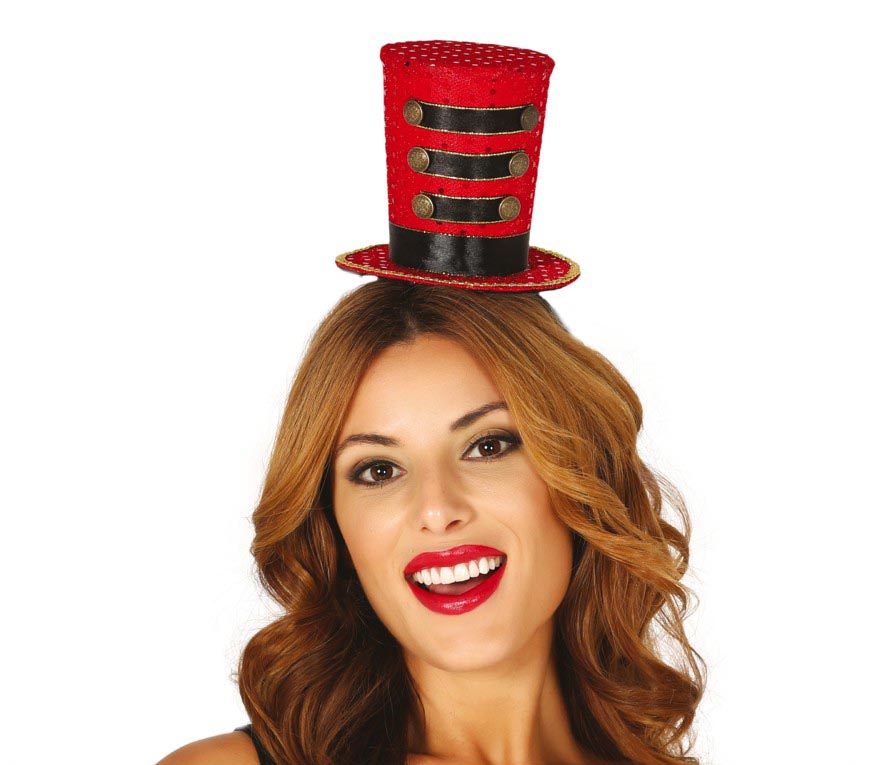 Mini chapeau haut de forme majorette rouge / Serre tête haut de forme majorette rouge / La Maison Du Déguisement