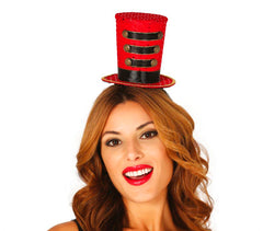 Mini chapeau haut de forme majorette rouge / Serre tête haut de forme majorette rouge / La Maison Du Déguisement