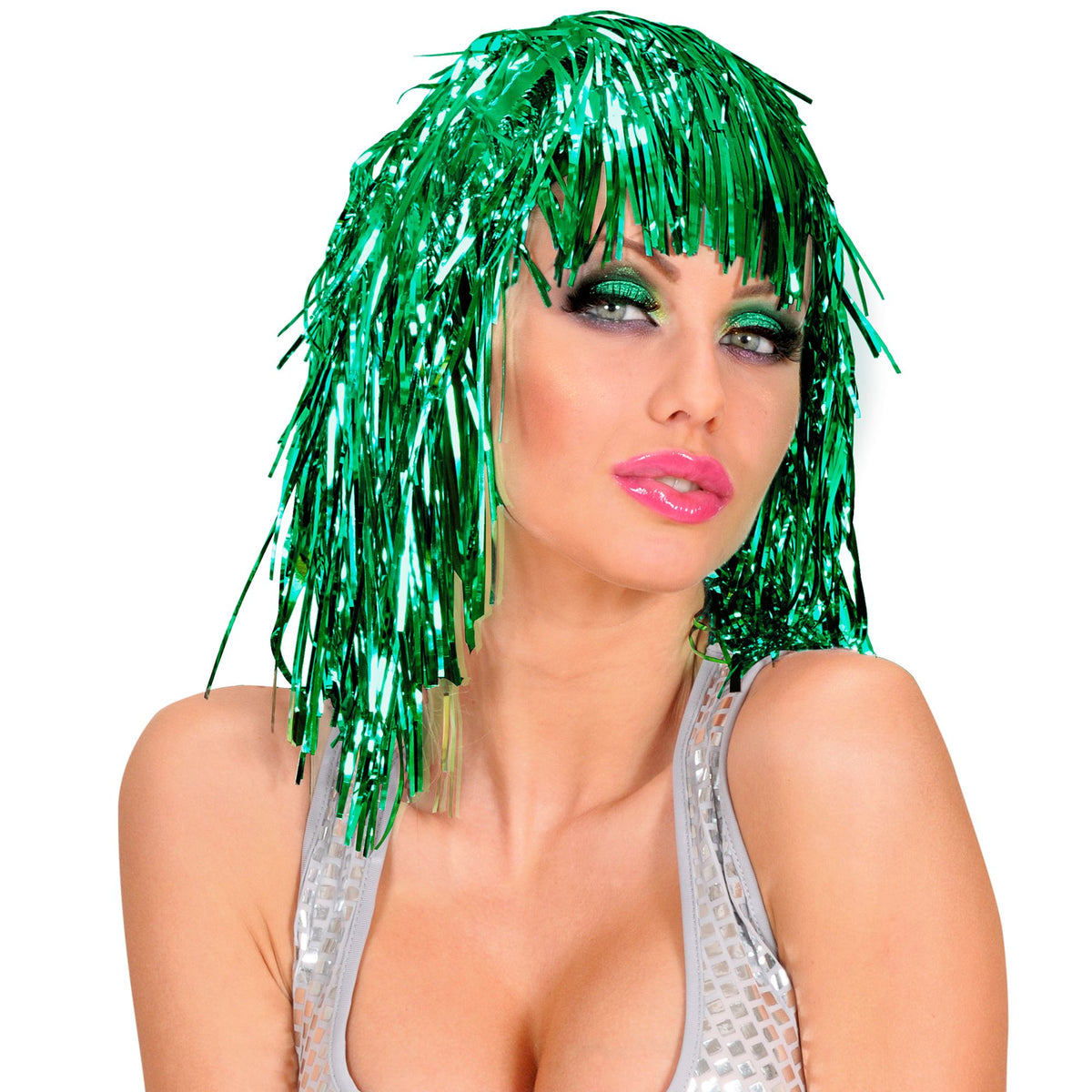 Perruque Disco Métallique Vert / Perruque Disco Lamé Vert / La Maison du Déguisement
