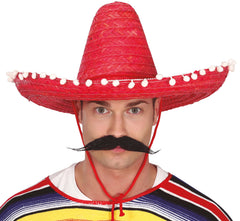 Chapeau Sombrero Paille Rouge / Sombrero Mexicain Paille / La Maison Du Déguisement