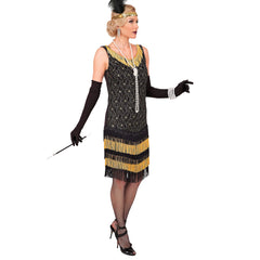Location Déguisement Charleston Catherine Or Luxe Adulte / Location Costume Robe Longue Gatsby Dorée Femme / Location costume Charleston Gatsby Année 20 Rugissant / La Maison Du Déguisement