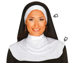Coiffe Bonne Soeur avec Collerette / Set Nonne Tissu Noir avec Bandeau et Col Blanc / La Maison Du Déguisement