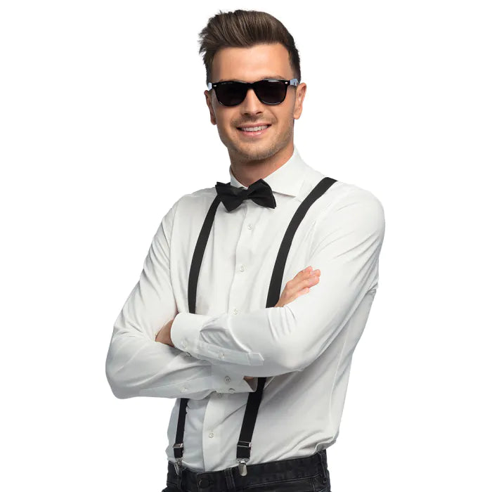 Set Classic Noir / Kit Lunettes de Fête, Nœud Papillon et Bretelles / La Maison Du Déguisement