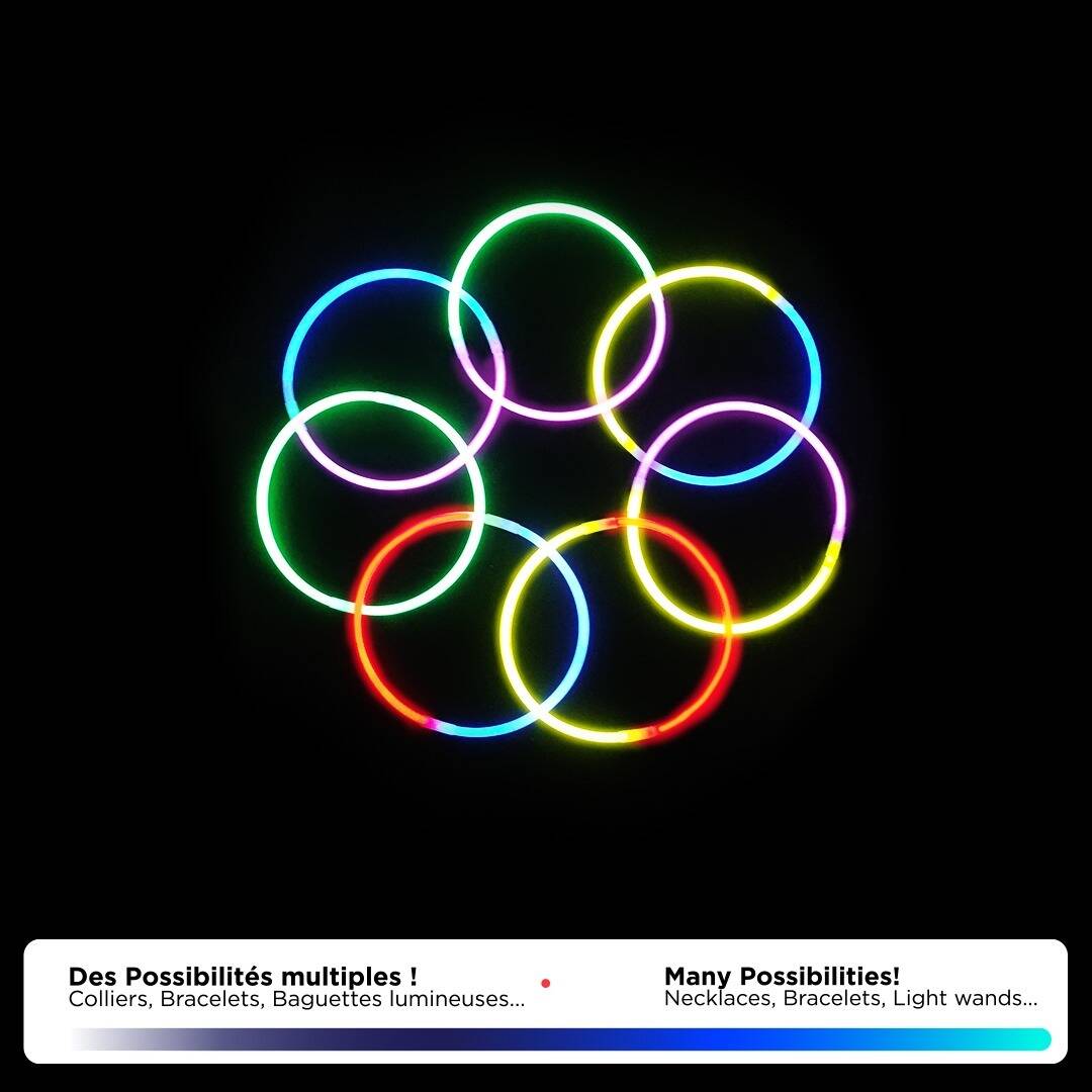 Bracelets fluo multicolores par 50 / Tube 50 bracelets lumineux fluo / La Maison Du déguisement