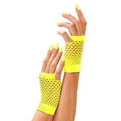 Mitaines En Résille Jaune Fluo / Gants Résille Jaune Fluo / Gants En Maille Jaune Fluo / La Maison Du Déguisement
